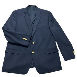 Lauren Ralph Lauren Navy 100% Wool Navy Sport Coat 46R Gold Polo Crest Blazer